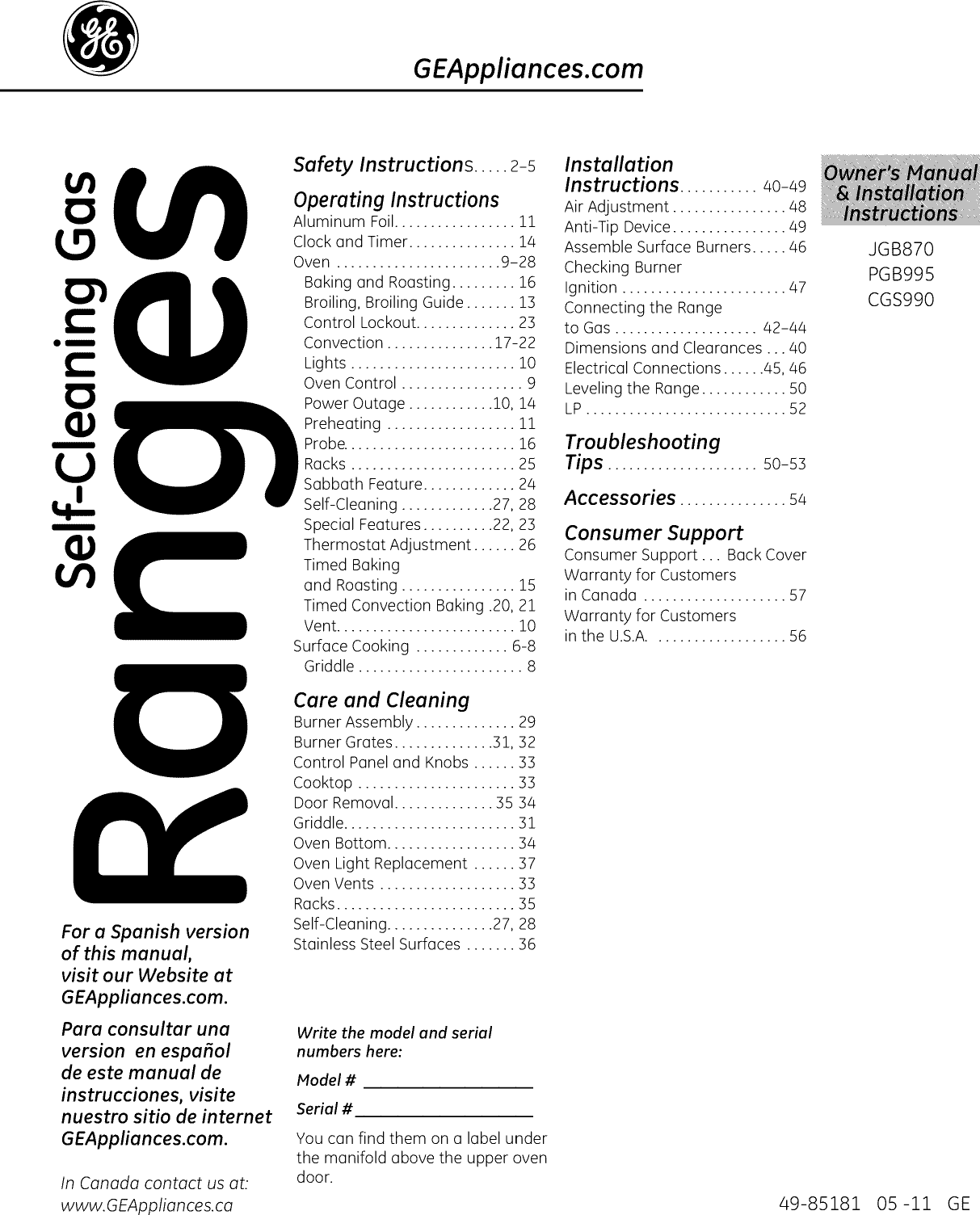 GE CGS990SET1SS 1107471L User Manual GAS RANGE Manuals And Guides