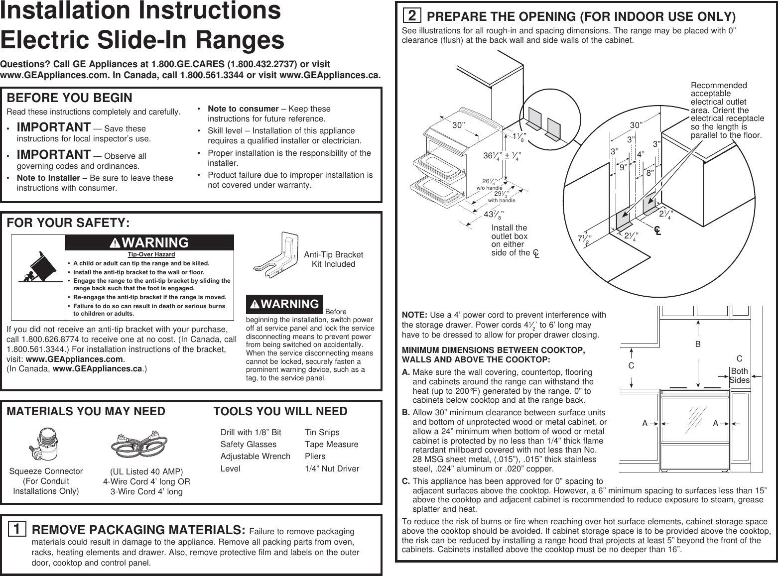 Page 1 of 8 - GE CHS995SEL1SS User Manual  ELECTRIC RANGE - Manuals And Guides 1711192L