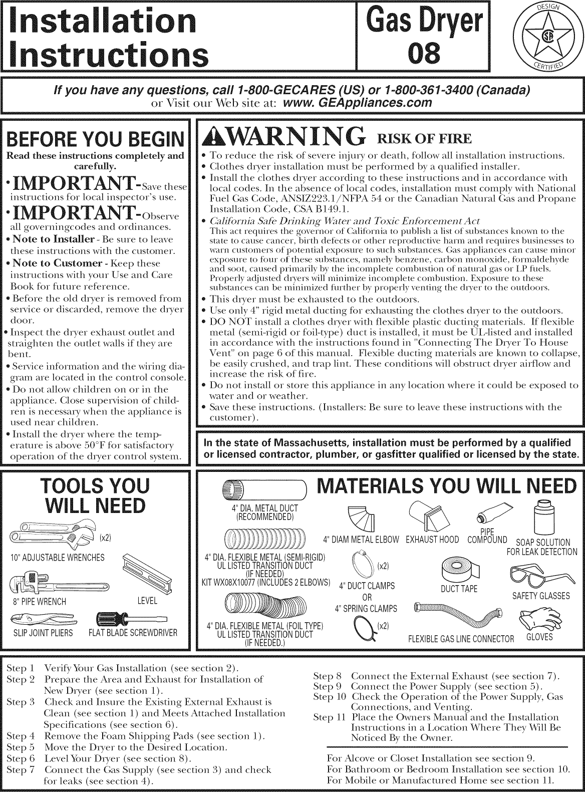 GE DLSR483GG7WW User Manual GAS DRYER Manuals And Guides L0912089