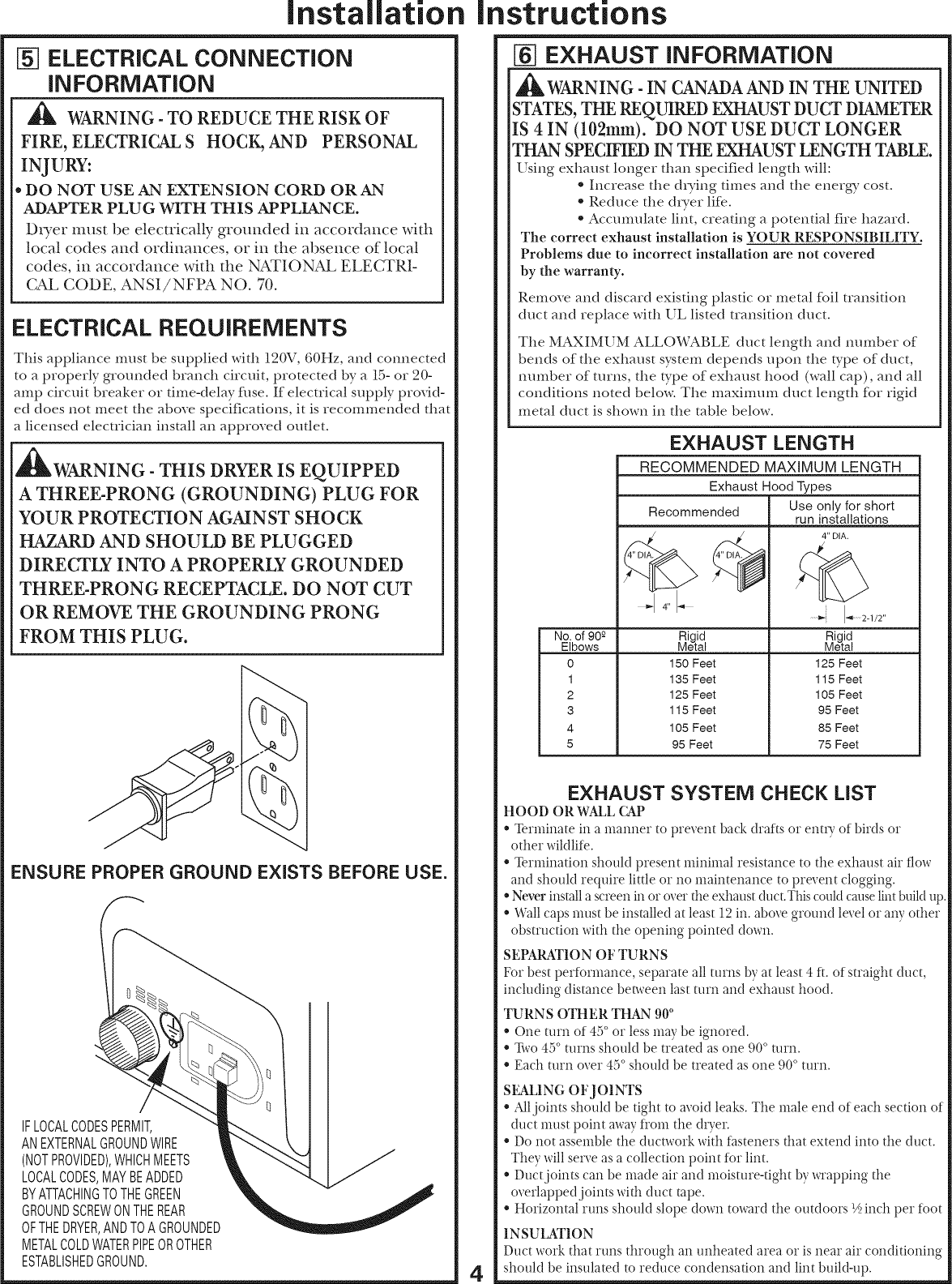Page 4 of 8 - GE DLSR483GG7WW User Manual  GAS DRYER - Manuals And Guides L0912089