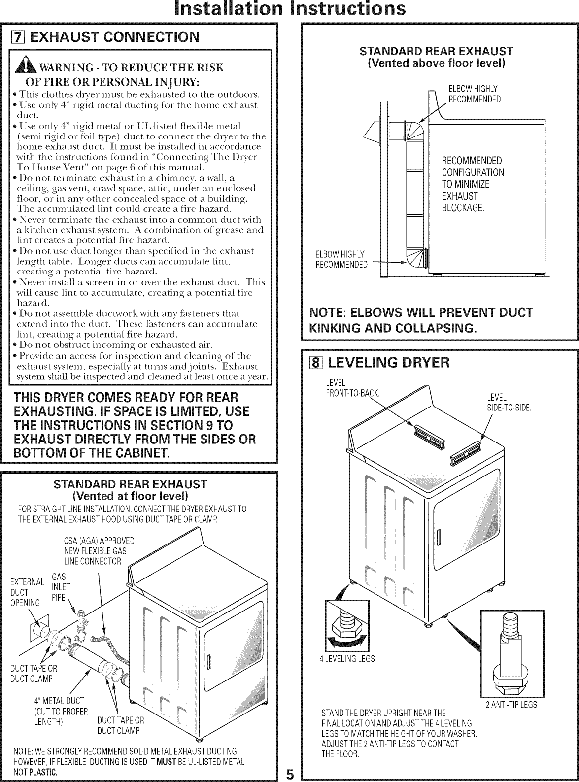Page 5 of 8 - GE DLSR483GG7WW User Manual  GAS DRYER - Manuals And Guides L0912089