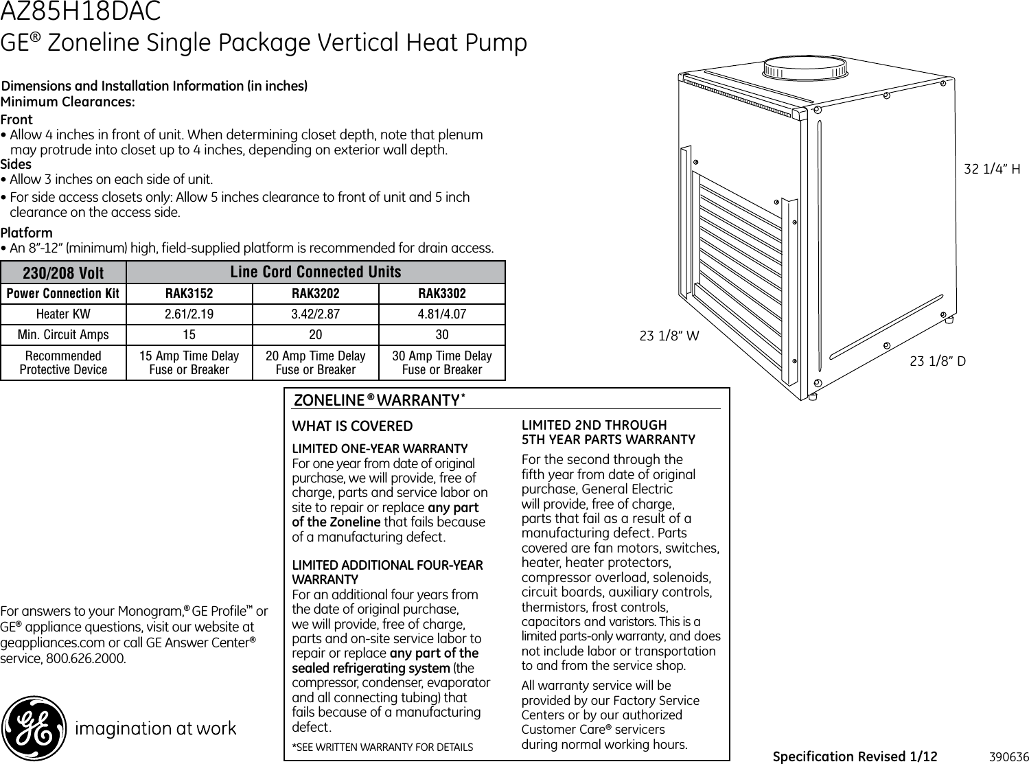 Page 1 of 2 - GE  Quick Specs 390636 Az85h18dac R2