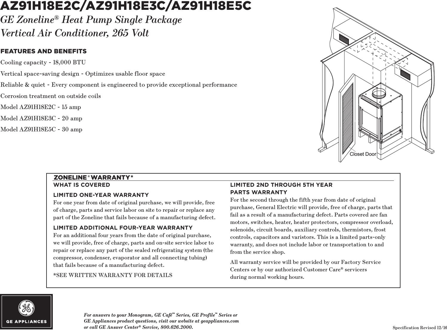 Page 2 of 2 - GE  Quick Specs AZ91H18E2C AZ91H18E3C AZ91H18E5C C2 16