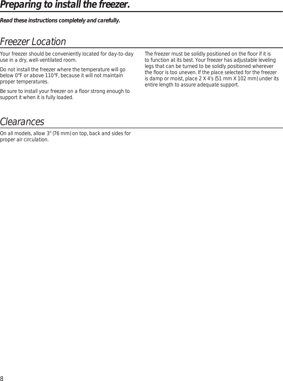 Page 8 of 12 - GE FCM5SKAWW User Manual  FREEZER - Manuals And Guides 1704009L