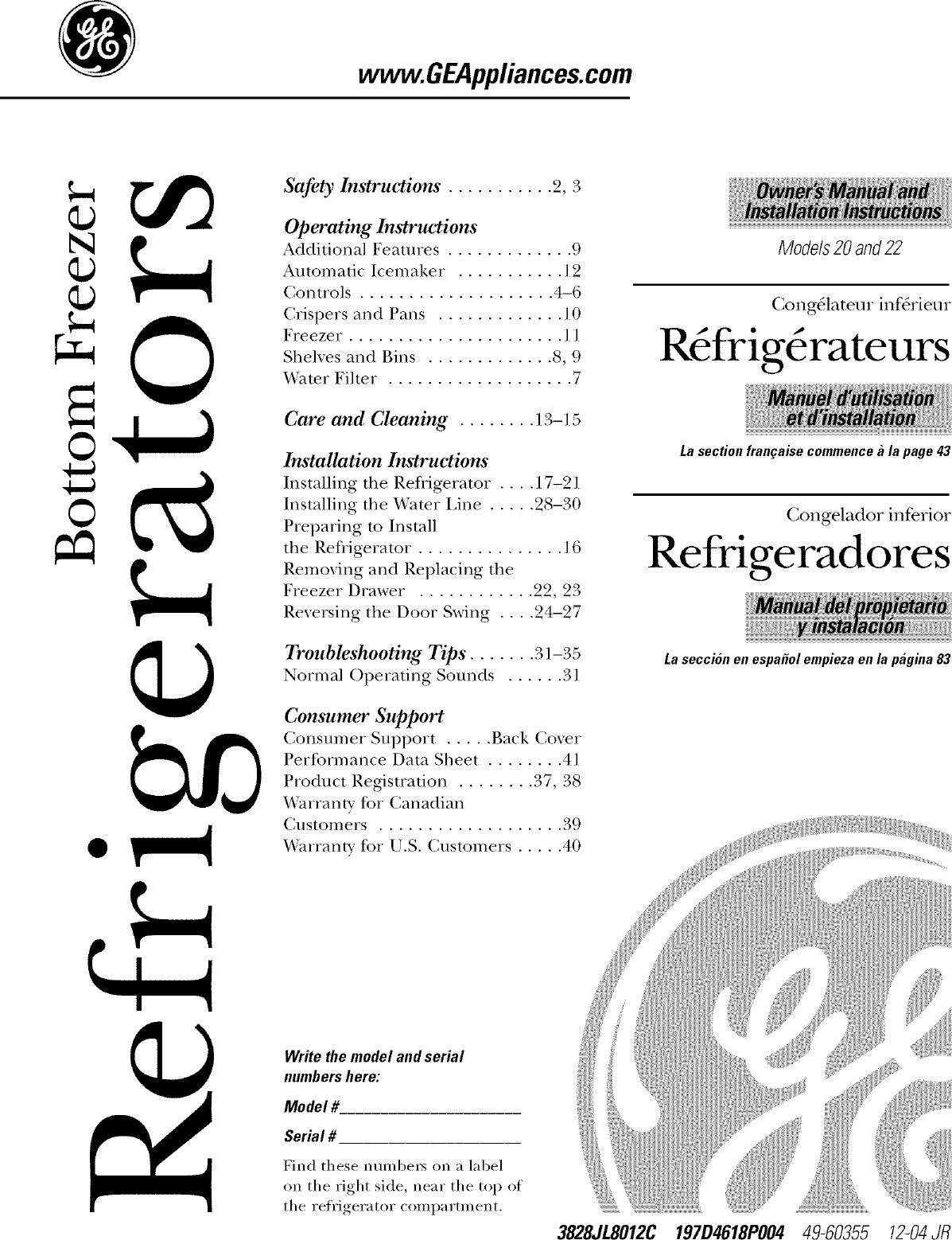 GE GBS20HBSAWW User Manual REFRIGERATOR S SERIES Manuals And Guides