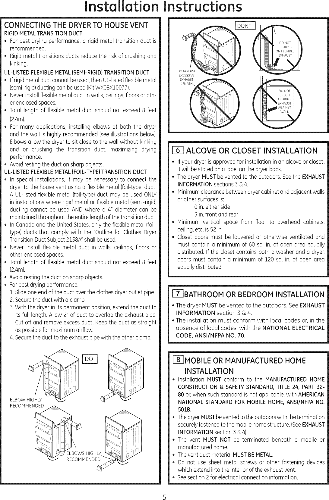 Page 5 of 8 - GE GHDP490EF3WW User Manual DRYER - Manuals And Guides 1406043L