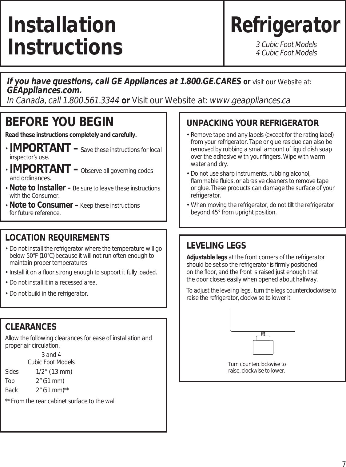 Page 7 of 12 - GE GME04GGKBBB User Manual  COMPACT REFRIGERATOR - Manuals And Guides 1703429L