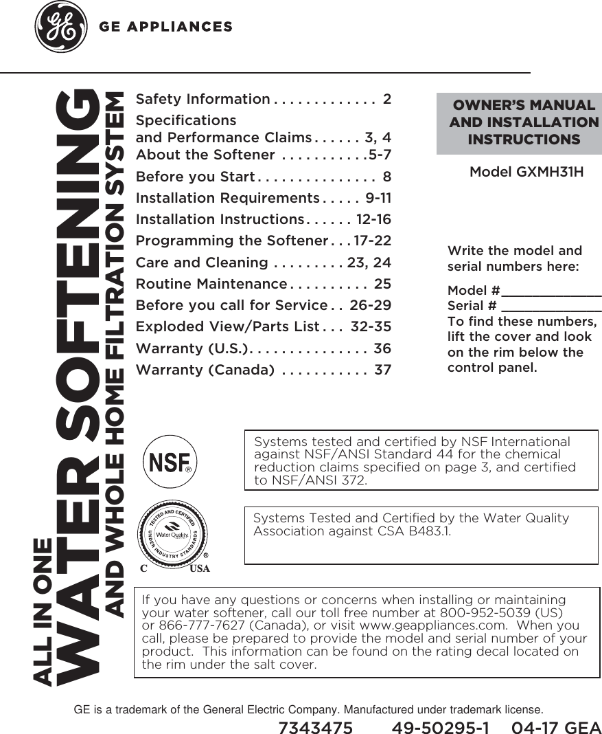 Ge Water Softener Manual