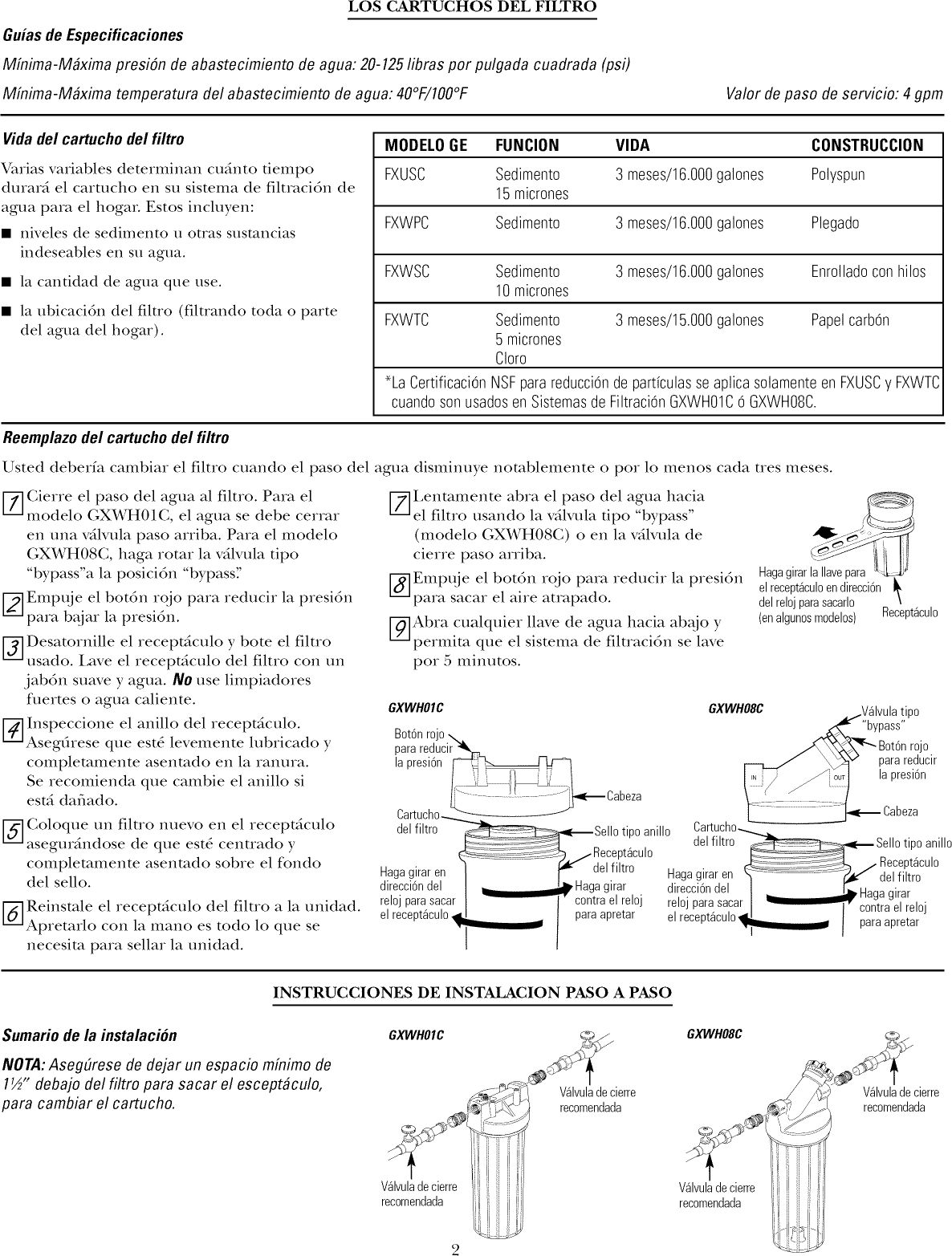 Page 10 of 12 - GE GXWH01C User Manual  WATER SYSTEMS - Manuals And Guides 1007711L