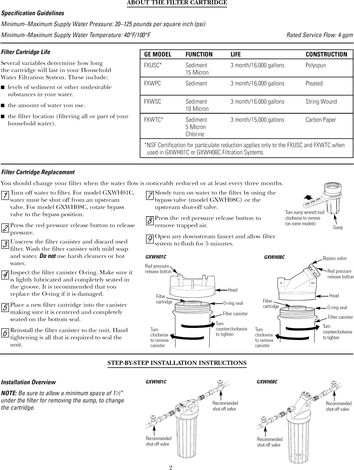 Page 2 of 12 - GE GXWH01C User Manual  WATER SYSTEMS - Manuals And Guides 1007711L