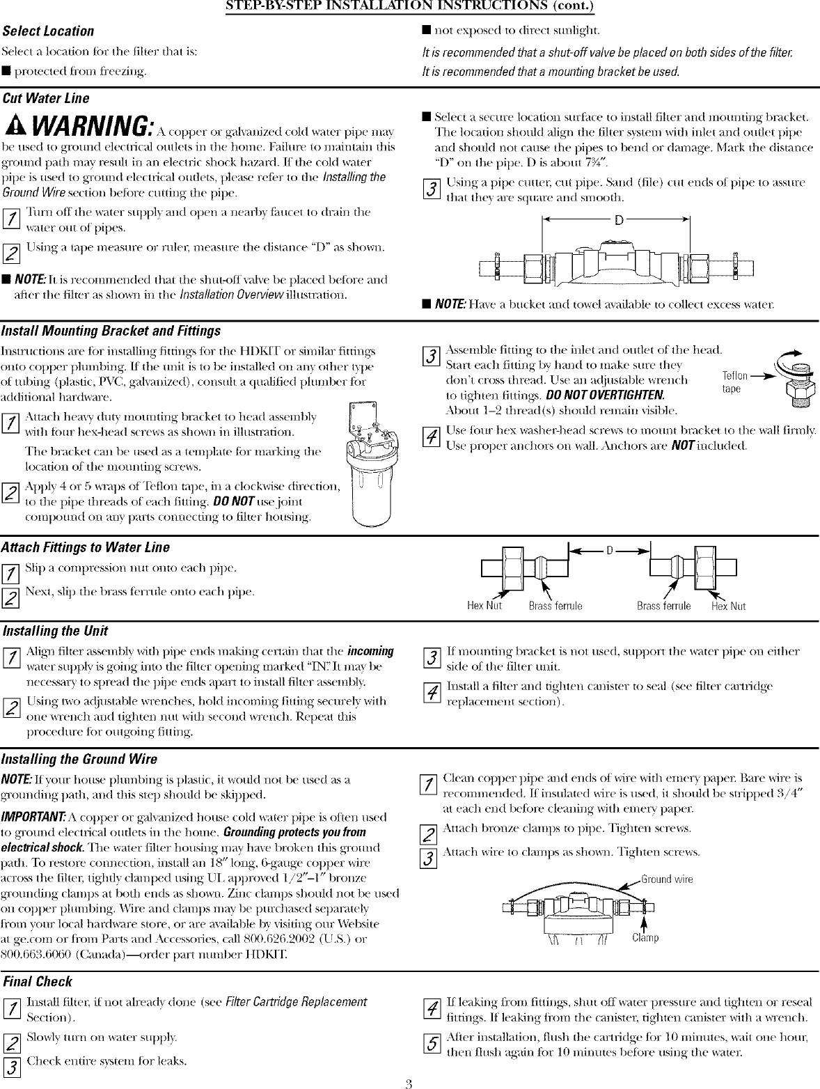 Page 3 of 12 - GE GXWH35F User Manual  WATER SYSTEMS - Manuals And Guides L0701198