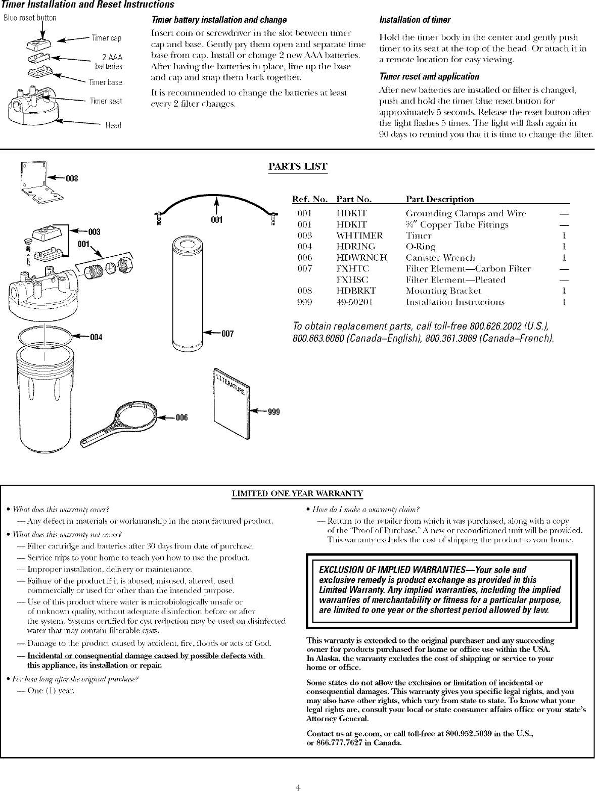 Page 4 of 12 - GE GXWH35F User Manual  WATER SYSTEMS - Manuals And Guides L0701198