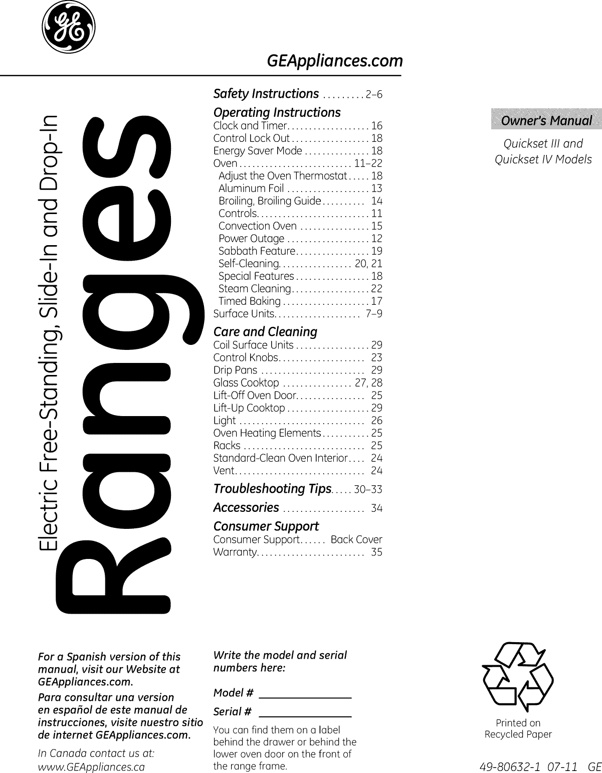 GE JB250DF1BB 1112529L User Manual ELECTRIC RANGE Manuals And Guides