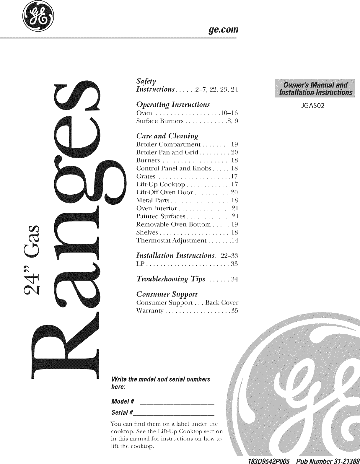 GE JGAS02SEN4SS 1301329L User Manual GAS RANGE Manuals And Guides