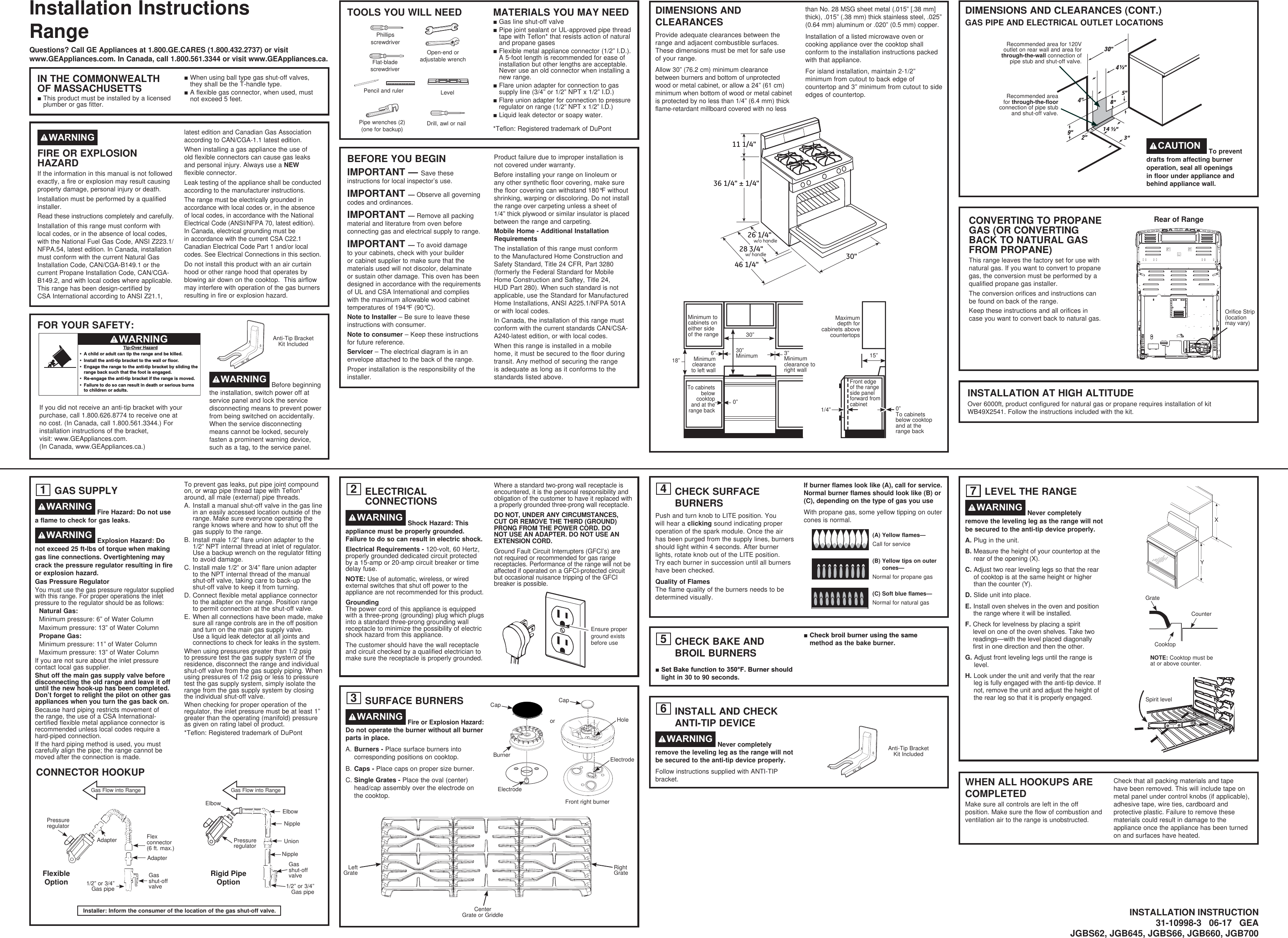 Page 1 of 2 - GE JGB645DEK2BB User Manual  GAS RANGE - Manuals And Guides 1709335L