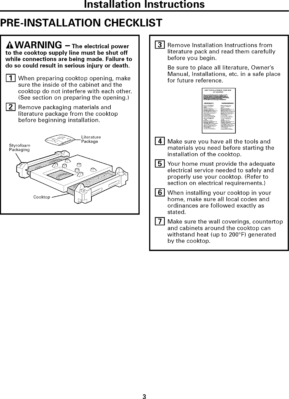Page 3 of 8 - GE JP340BC1BB User Manual  ELECTRIC COOKTOP - Manuals And Guides L0502383
