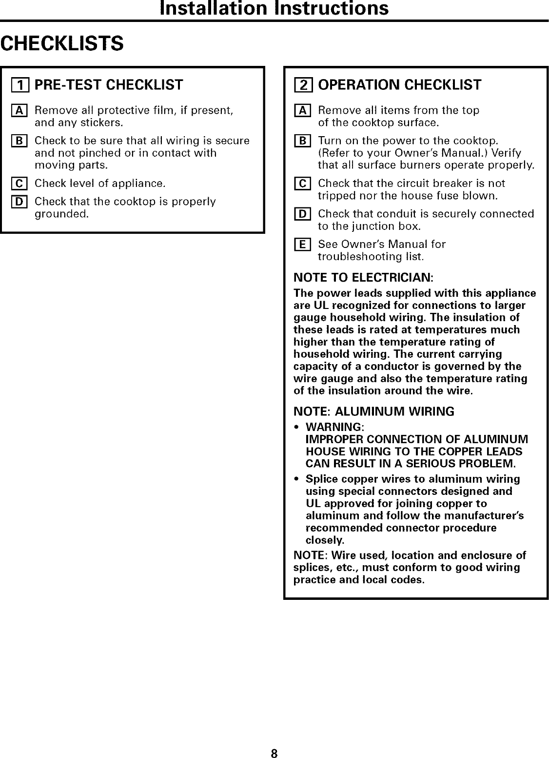 Page 8 of 8 - GE JP340BC1BB User Manual  ELECTRIC COOKTOP - Manuals And Guides L0502383