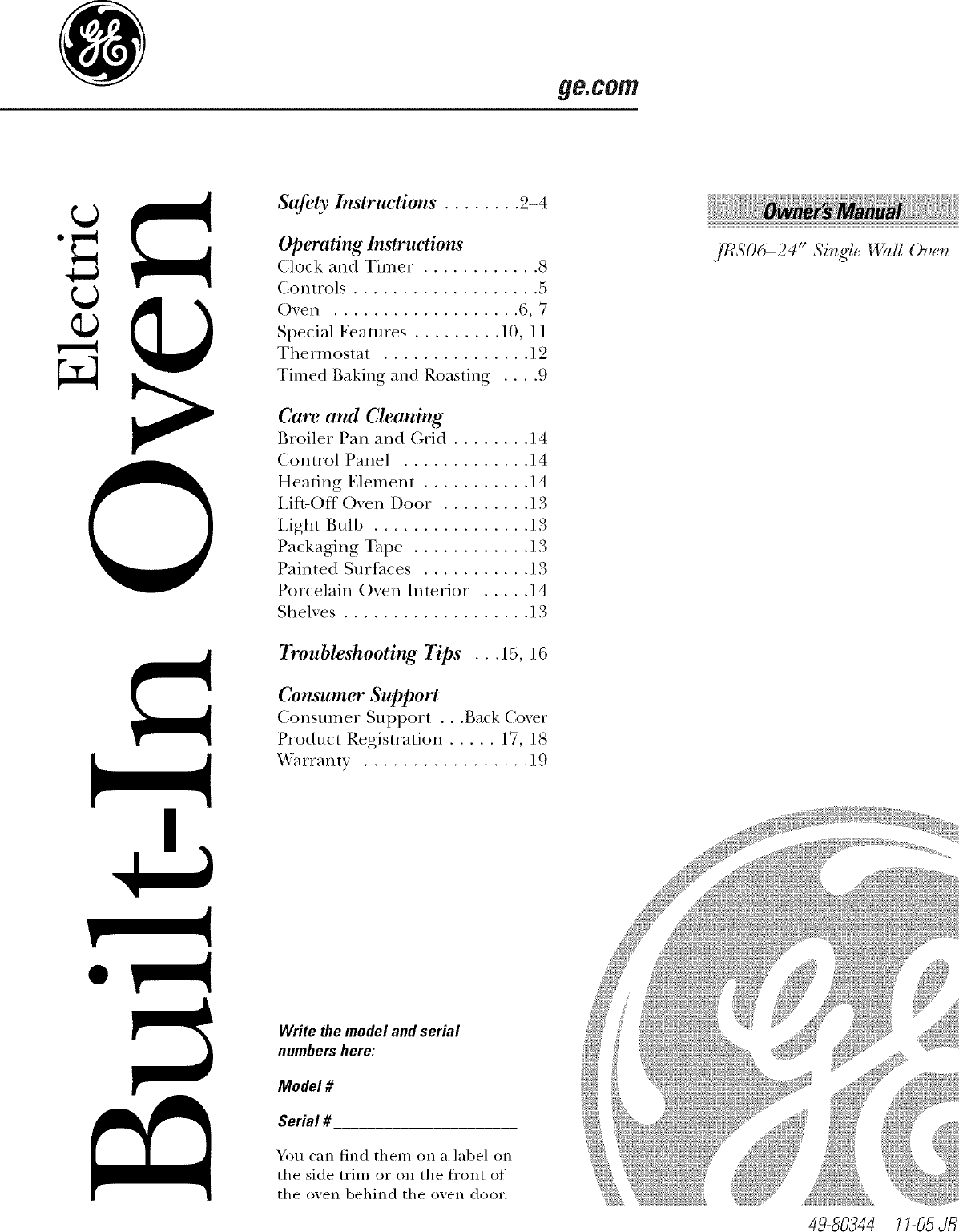 GE JRS06BJ1BB User Manual ELECTRIC OVEN Manuals And Guides L0603317