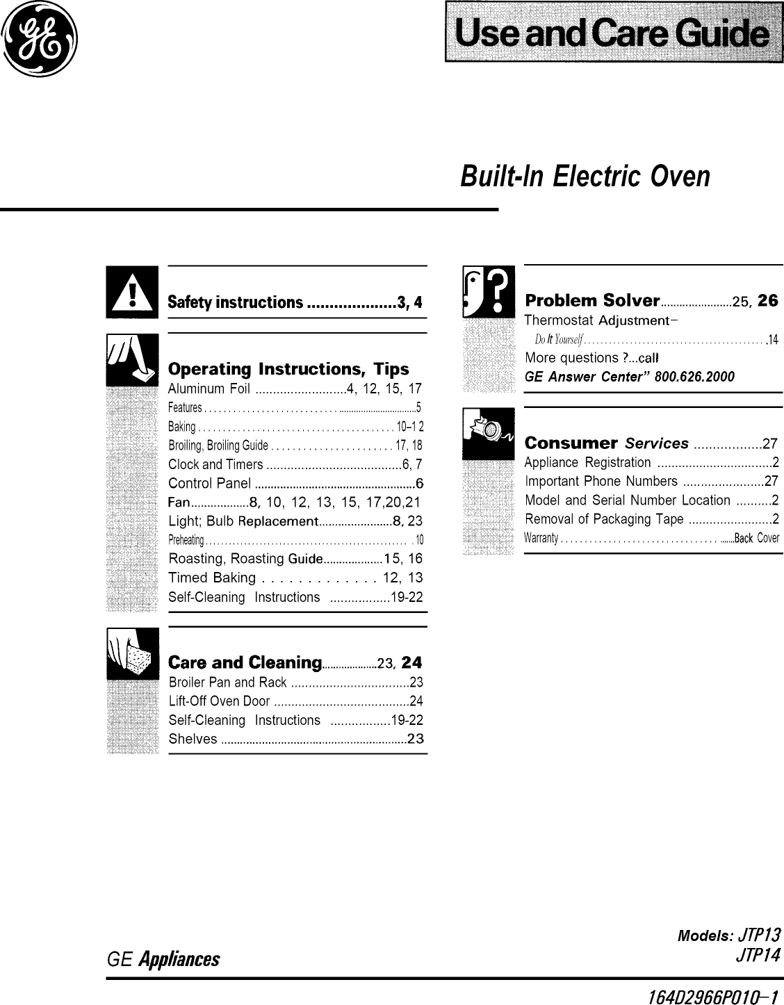 GE JTP13GT1BB User Manual ELECTRIC WALL OVEN Manuals And Guides L0904447