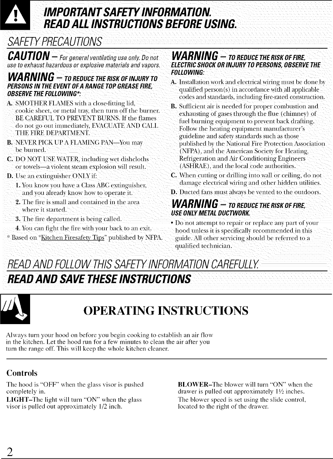 Page 2 of 8 - GE JV695SWW User Manual  RANGE HOOD - Manuals And Guides L0406350