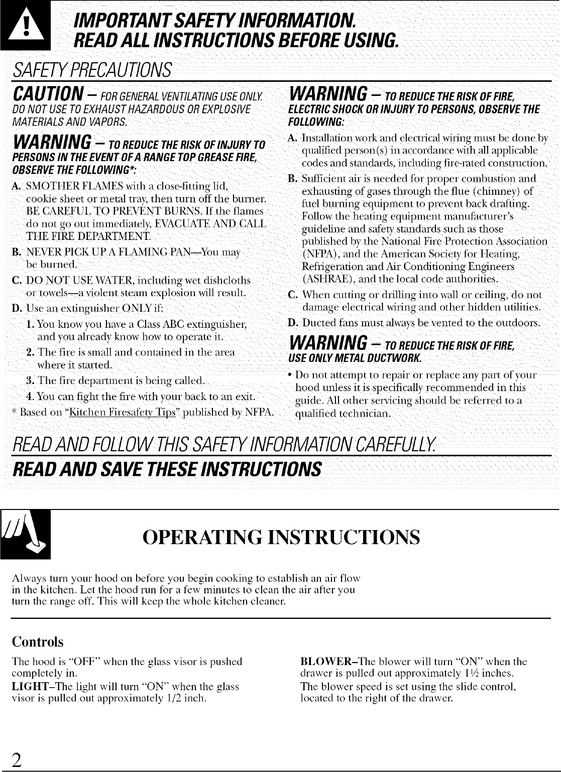 GE JV930SCBR User Manual RANGE HOOD Manuals And Guides L0612309