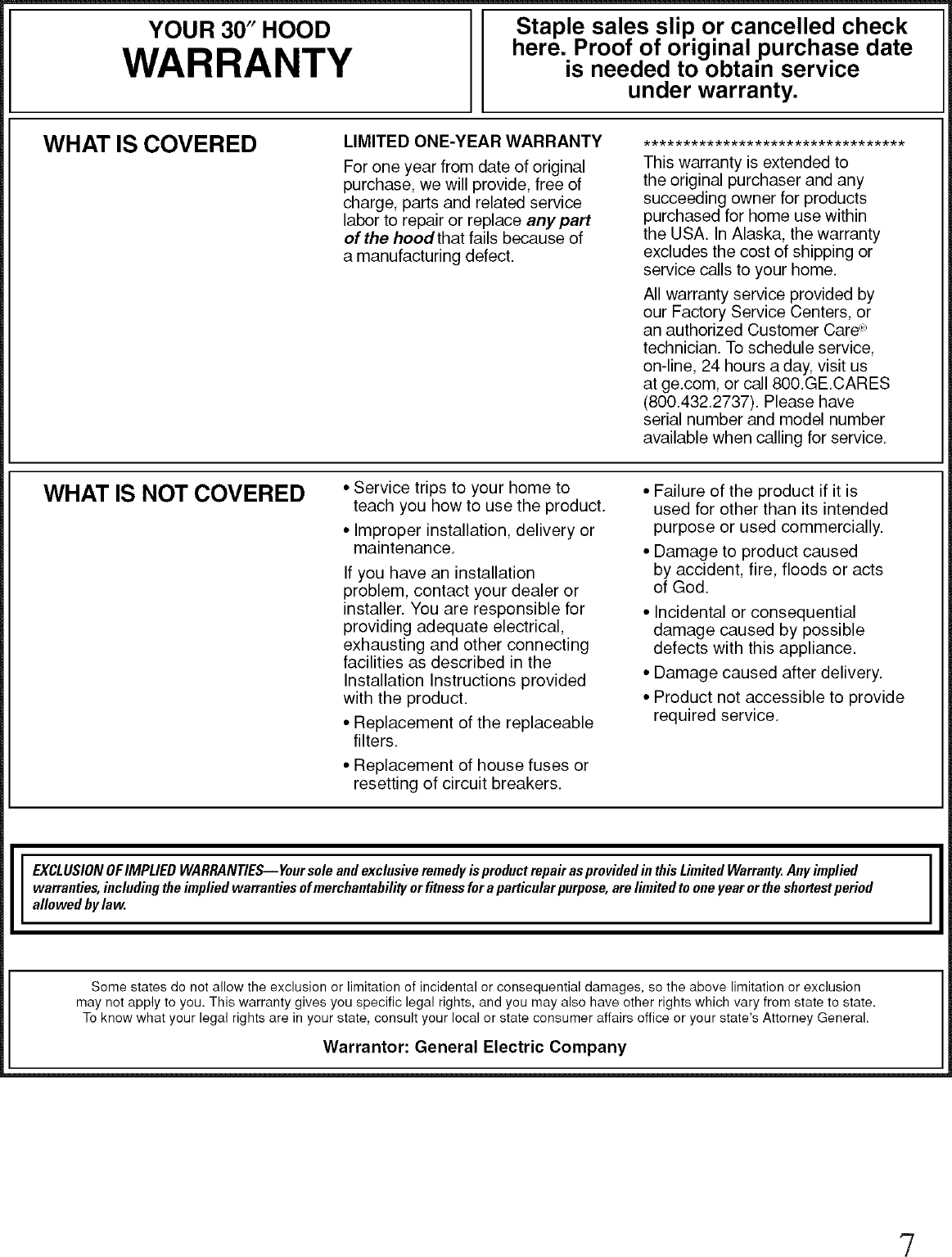 GE JV930SCBR User Manual RANGE HOOD Manuals And Guides L0612309