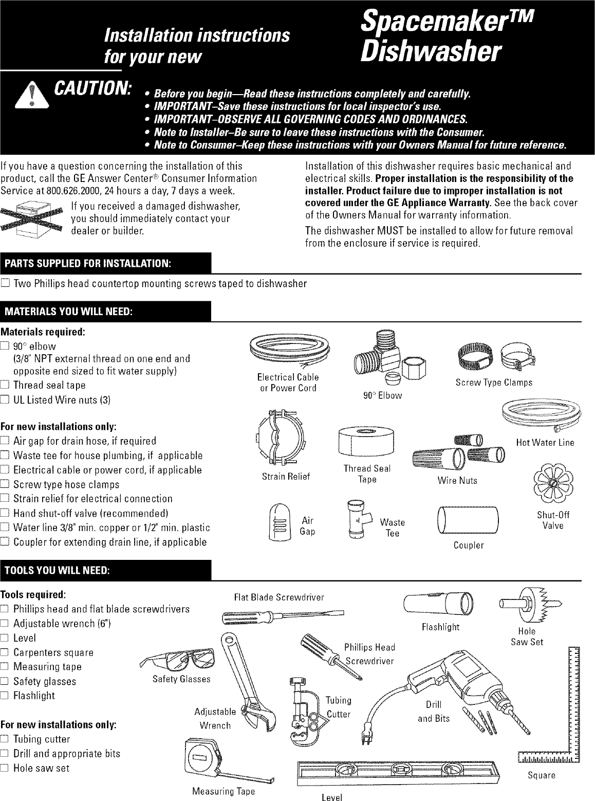 Page 1 of 8 - GE  Dishwasher Manual L0504084
