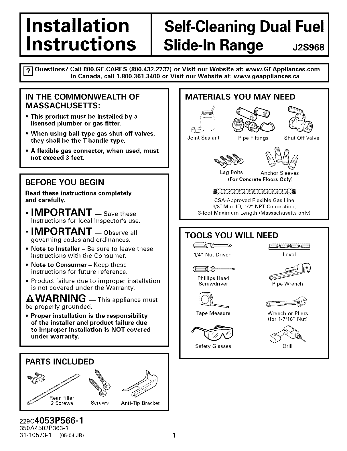 Ge Profile In Range Electric Gas Manual L0523253