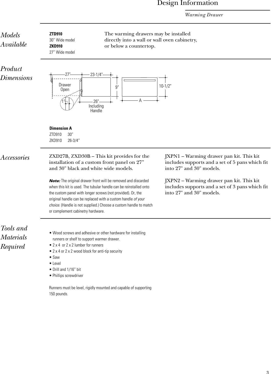 Page 3 of 8 - GE ZKD910 Warming Drawer Inst User Manual To The 493c2c00-85a5-4996-9a69-01871b810767