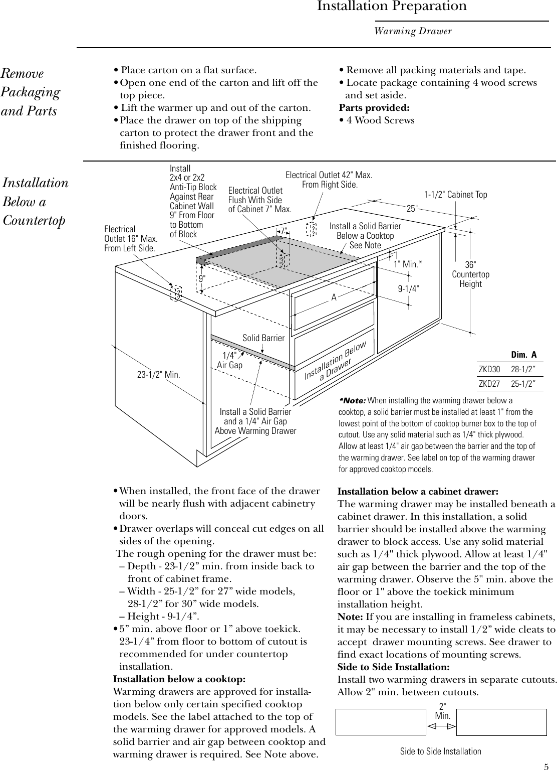 Page 5 of 8 - GE ZKD910 Warming Drawer Inst User Manual To The 493c2c00-85a5-4996-9a69-01871b810767