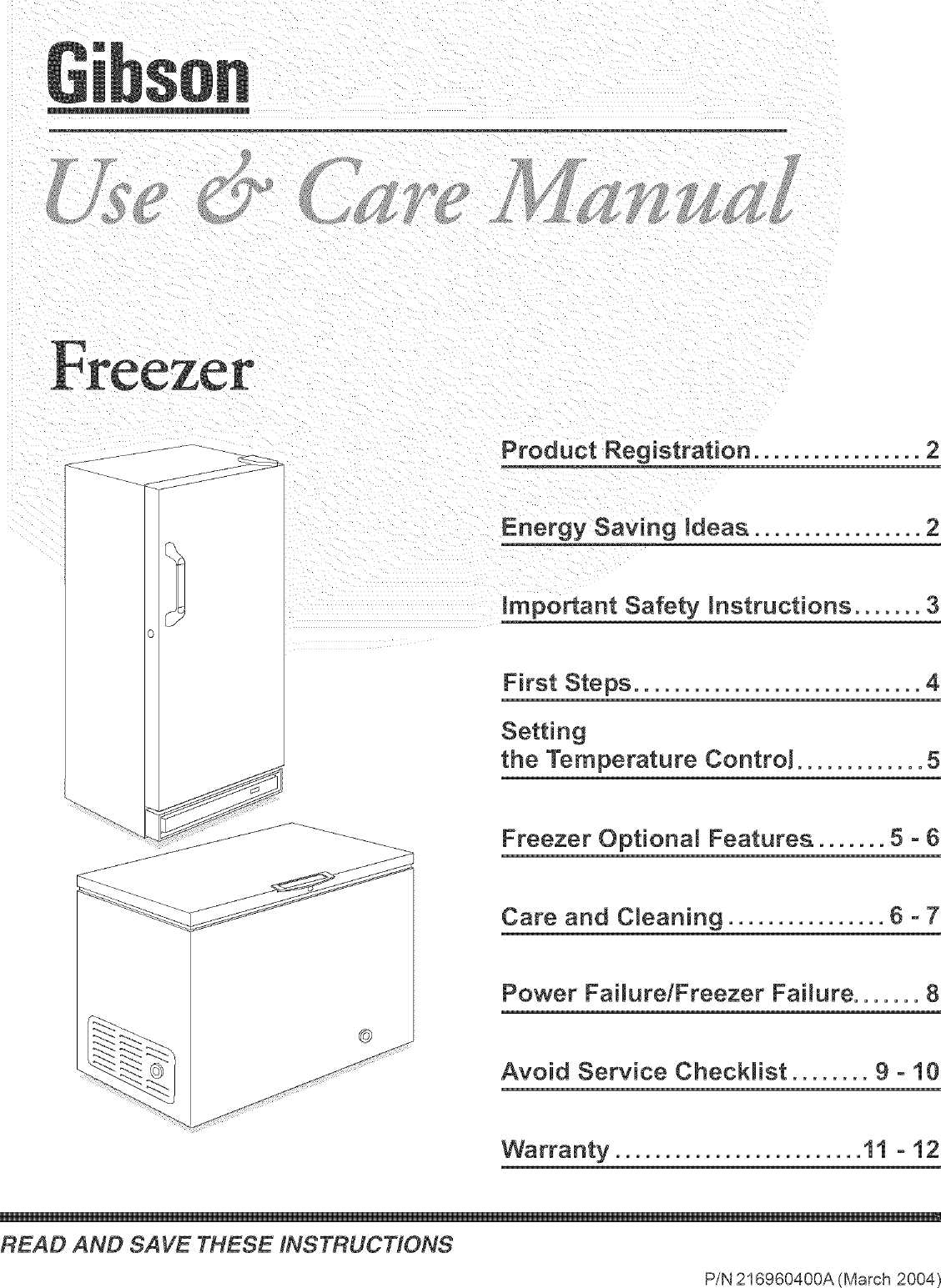 Page 1 of 12 - GIBSON  Upright Freezer Manual L0411337