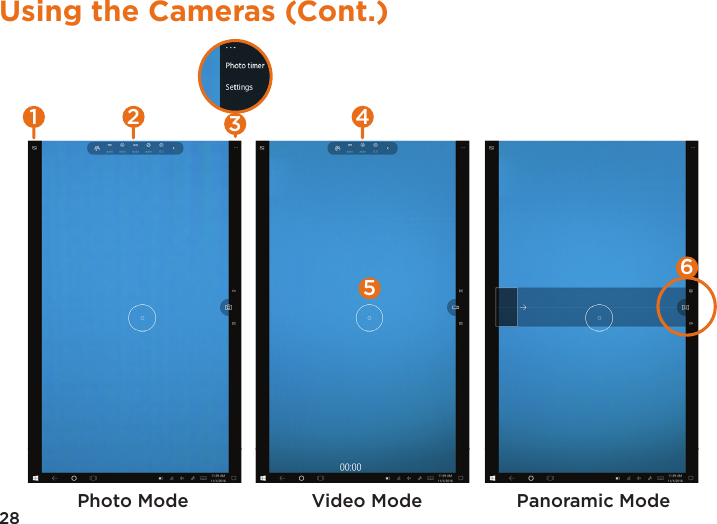 28Using the Cameras (Cont.)13562 4Photo Mode Video Mode Panoramic Mode