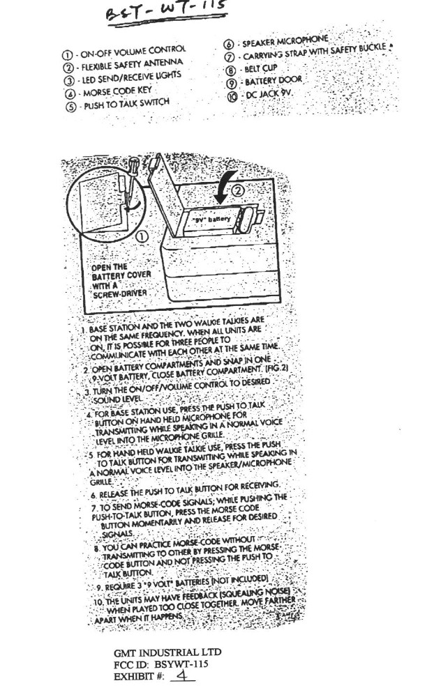 49 MHz Walkie Talkie - Transmitter User Manual