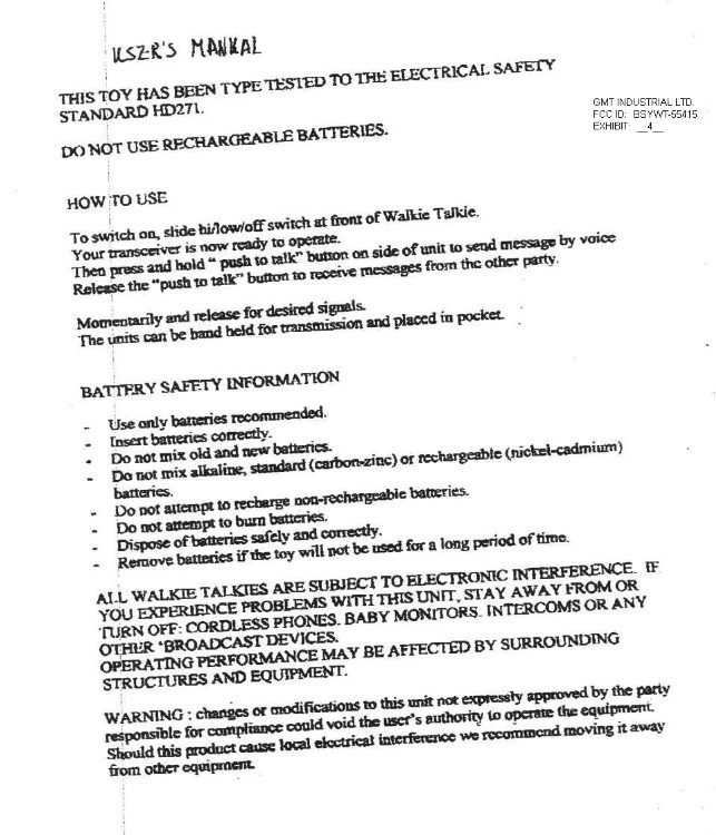 49 MHz Walkie Talkie User Manual