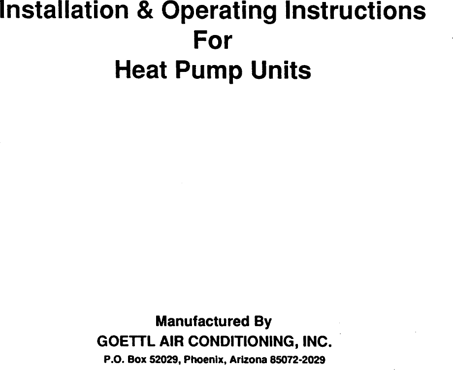 GOETTL Air Conditioner/heat Pump(outside Unit) Manual 98090203