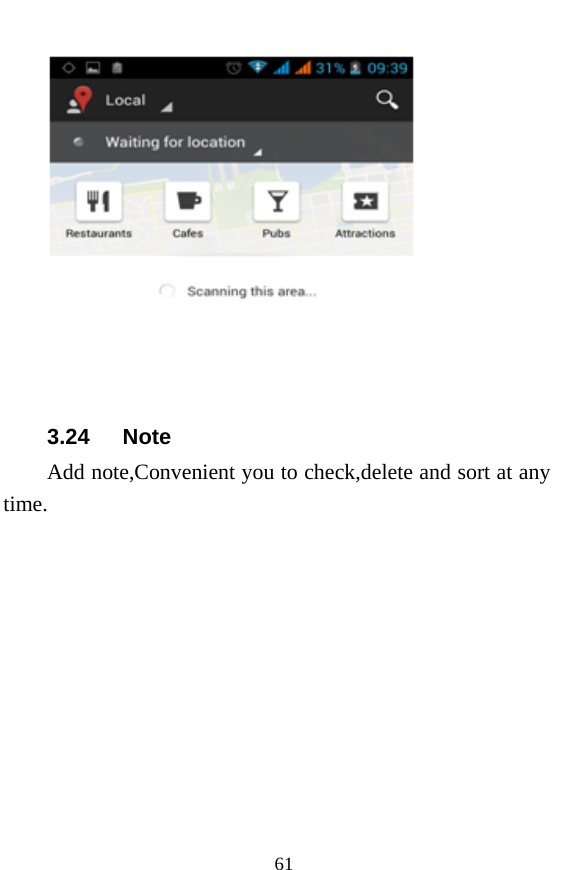  61  3.24   Note Add note,Convenient you to check,delete and sort at any time. 