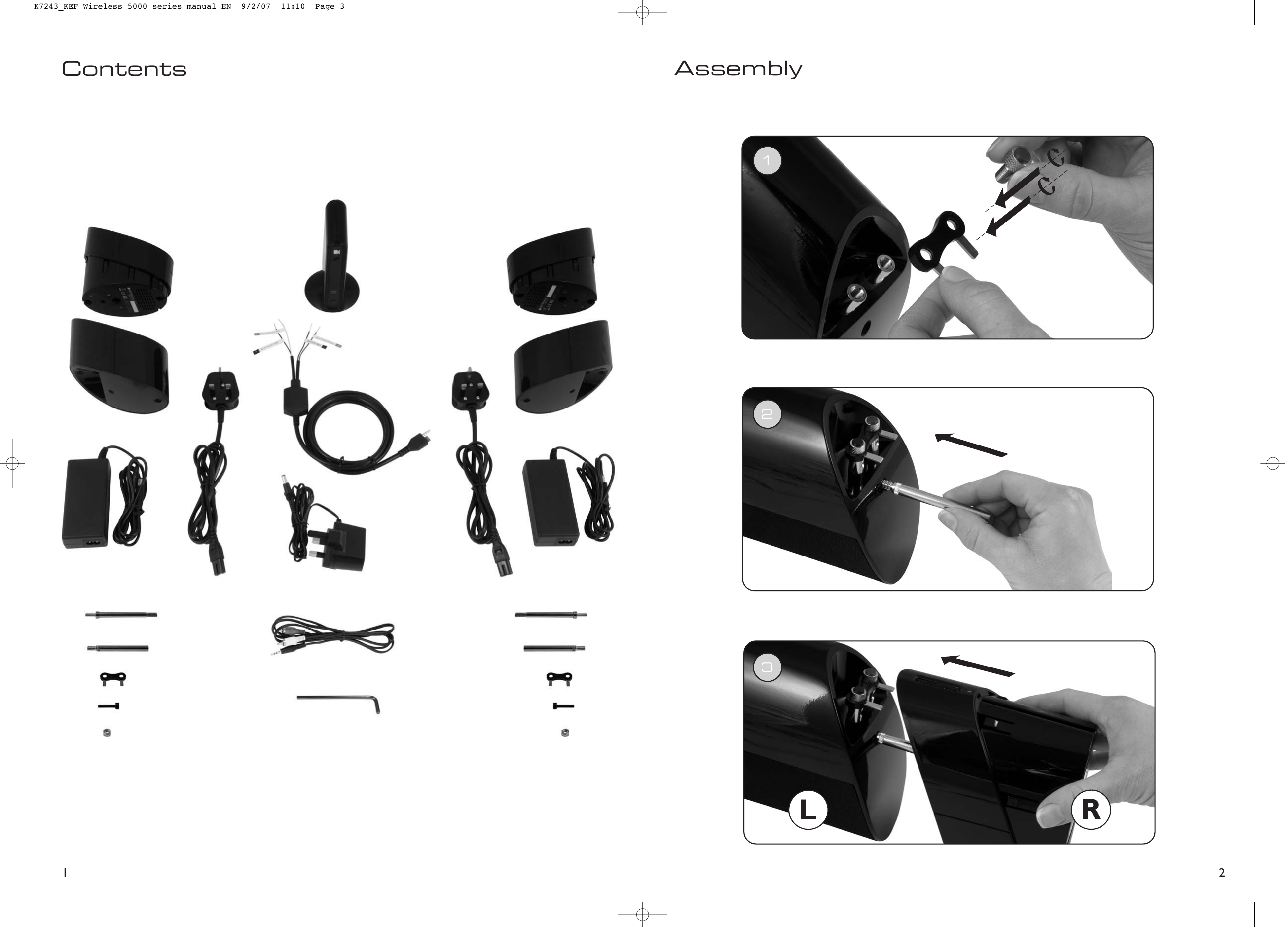 2Assembly1231ContentsLRK7243_KEF Wireless 5000 series manual EN  9/2/07  11:10  Page 3
