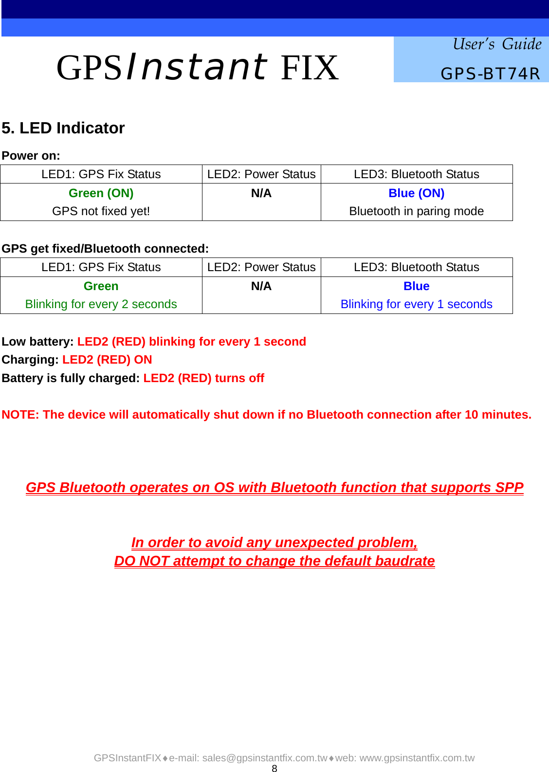 GPS Instant Fix Technology GPSBT74R GPS Instant FIX User Manual GPS