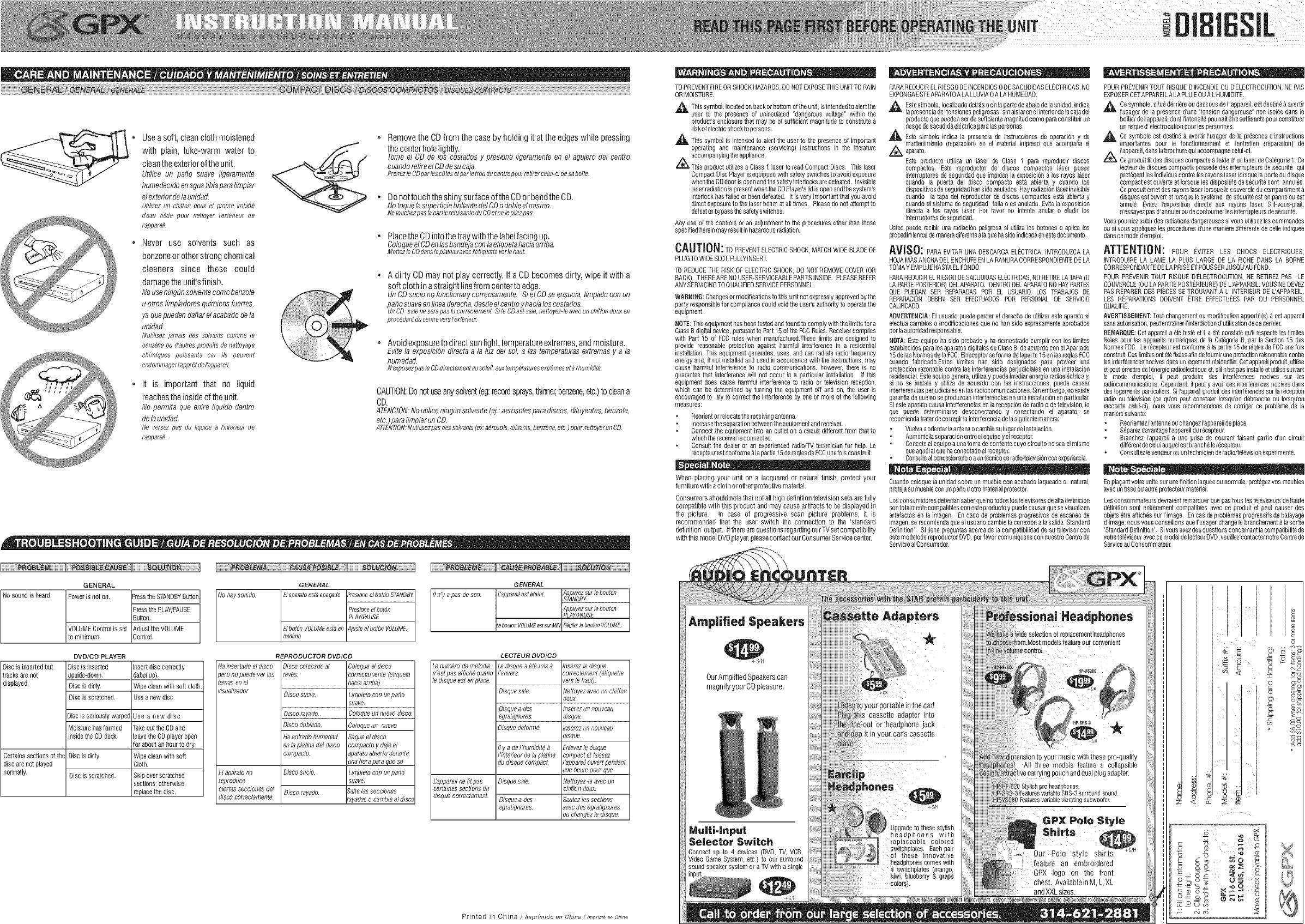 Page 6 of 6 - GPX  DVD Systems Manual L0701555