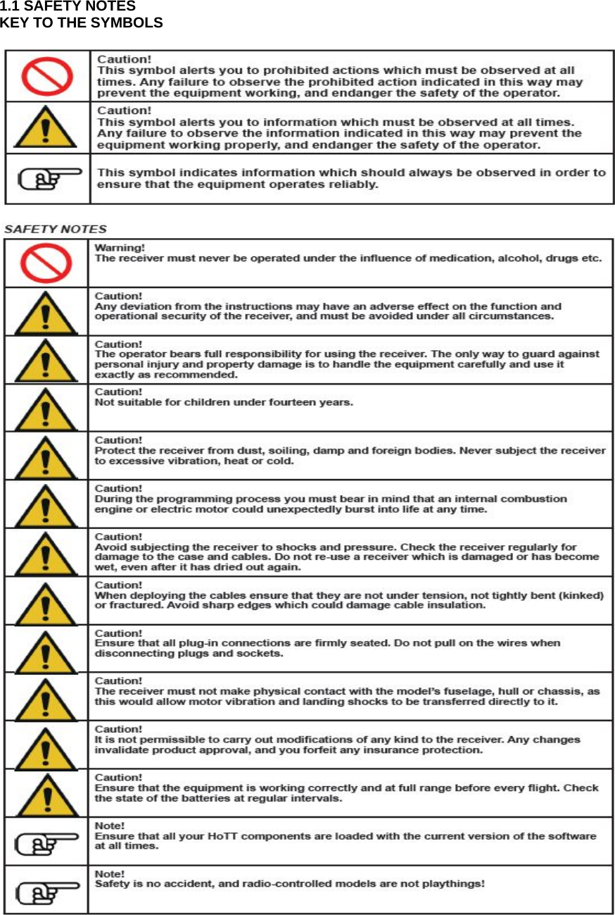   1.1 SAFETY NOTES KEY TO THE SYMBOLS        