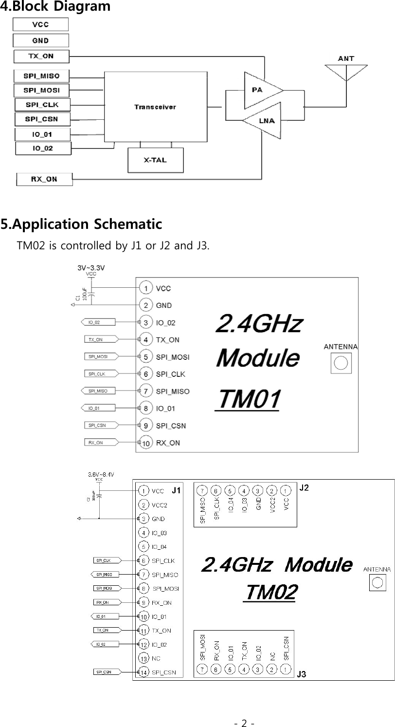 - 2 - 4.Block Diagram   5.Application Schematic    TM02 is controlled by J1 or J2 and J3.   