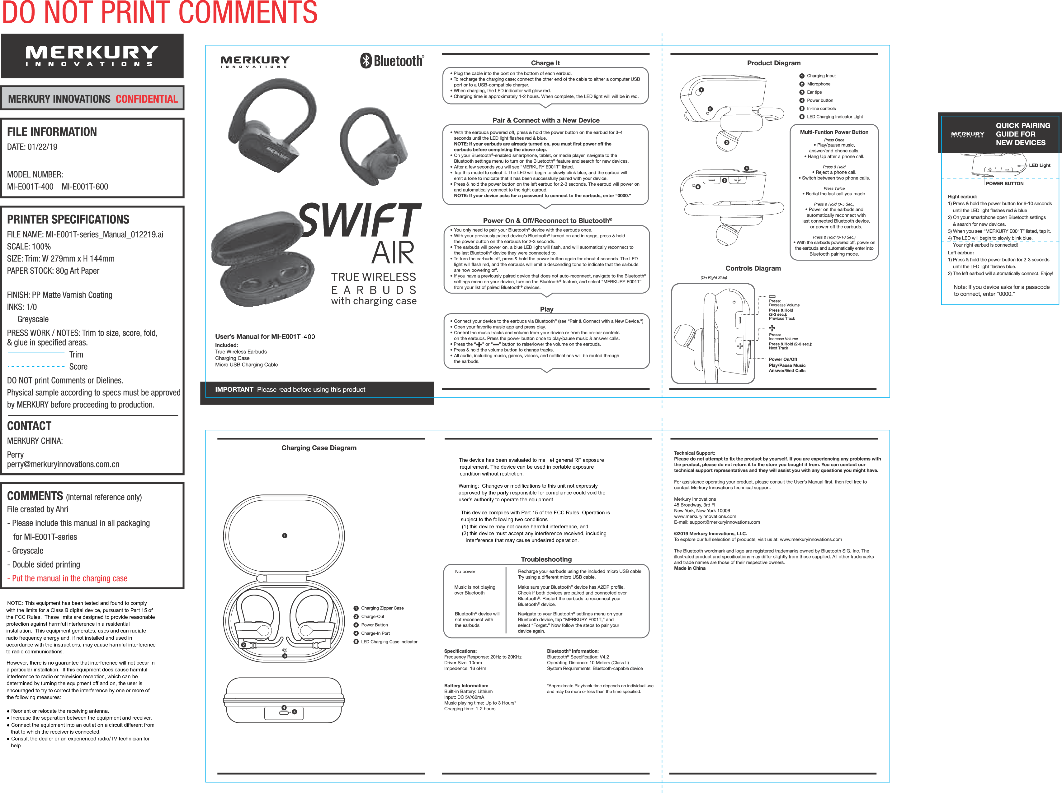 GROUND EP-057L Sports TWS Earbuds User Manual MI E001T Series Manual