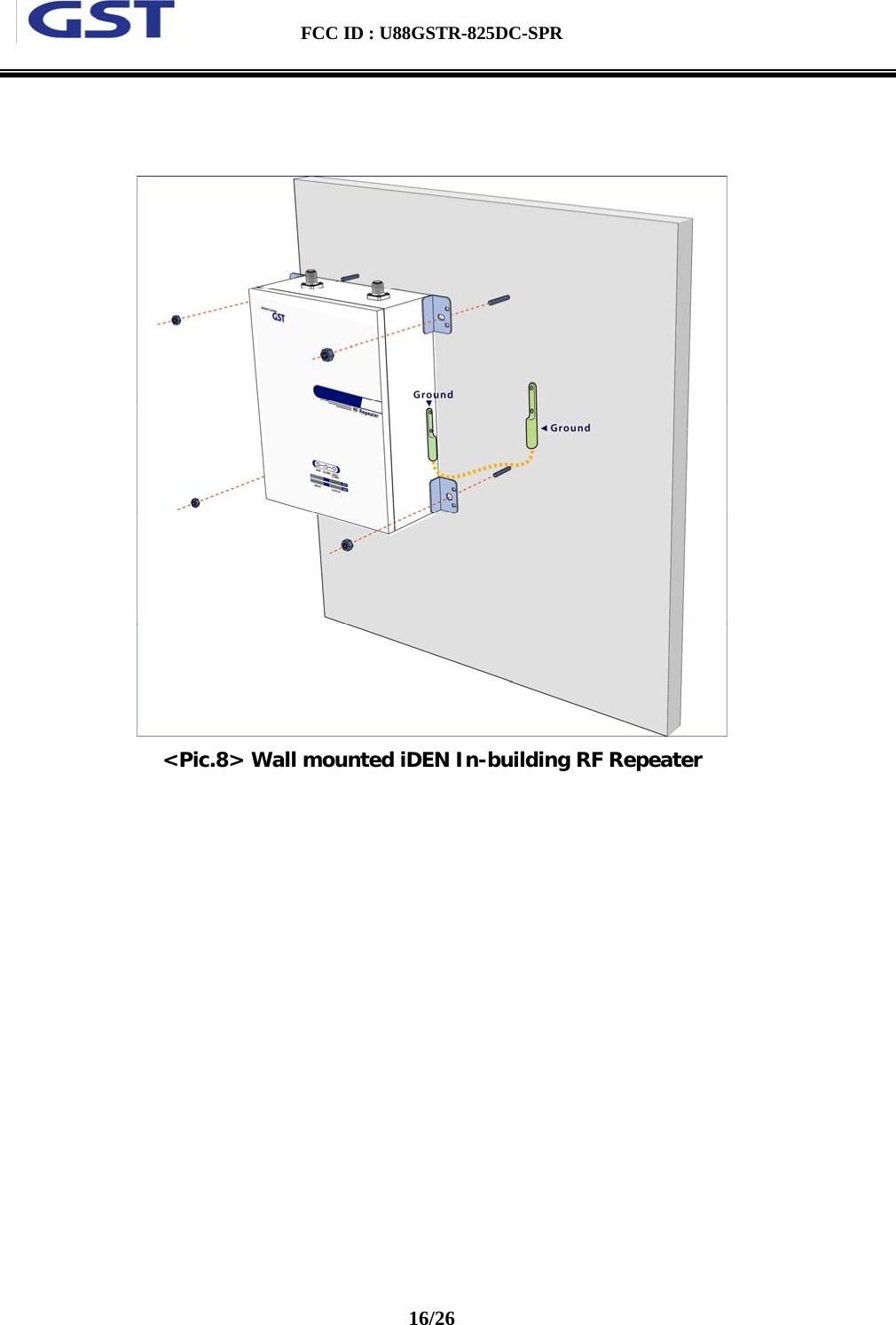  FCC ID : U88GSTR-825DC-SPR                                                                                          16/26      &lt;Pic.8&gt; Wall mounted iDEN In-building RF Repeater   