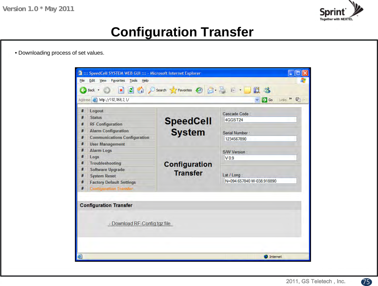 Version 1.0 * May 2011Configuration Transfer• Downloading process of set values.75