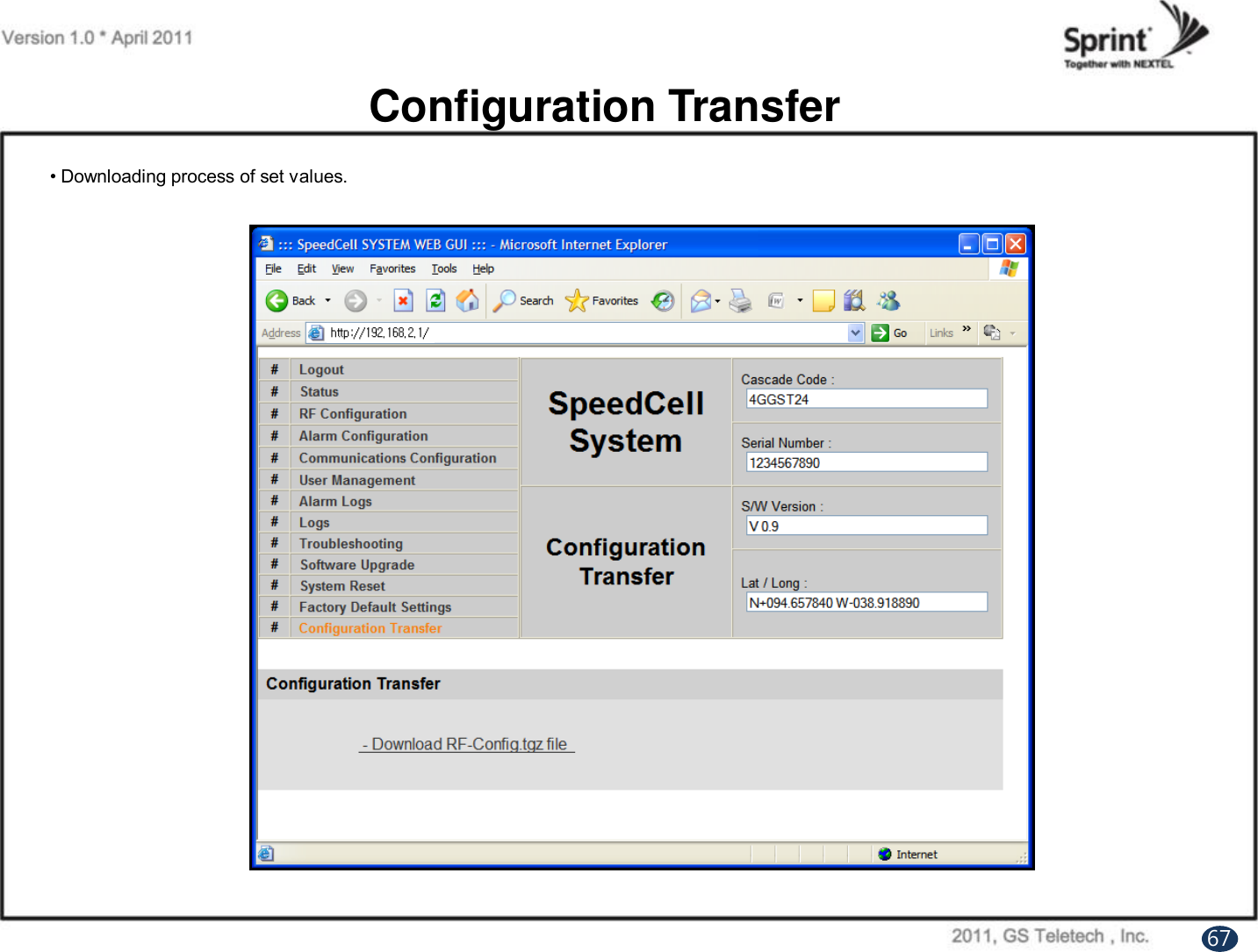 Configuration Transfer• Downloading process of set values.67