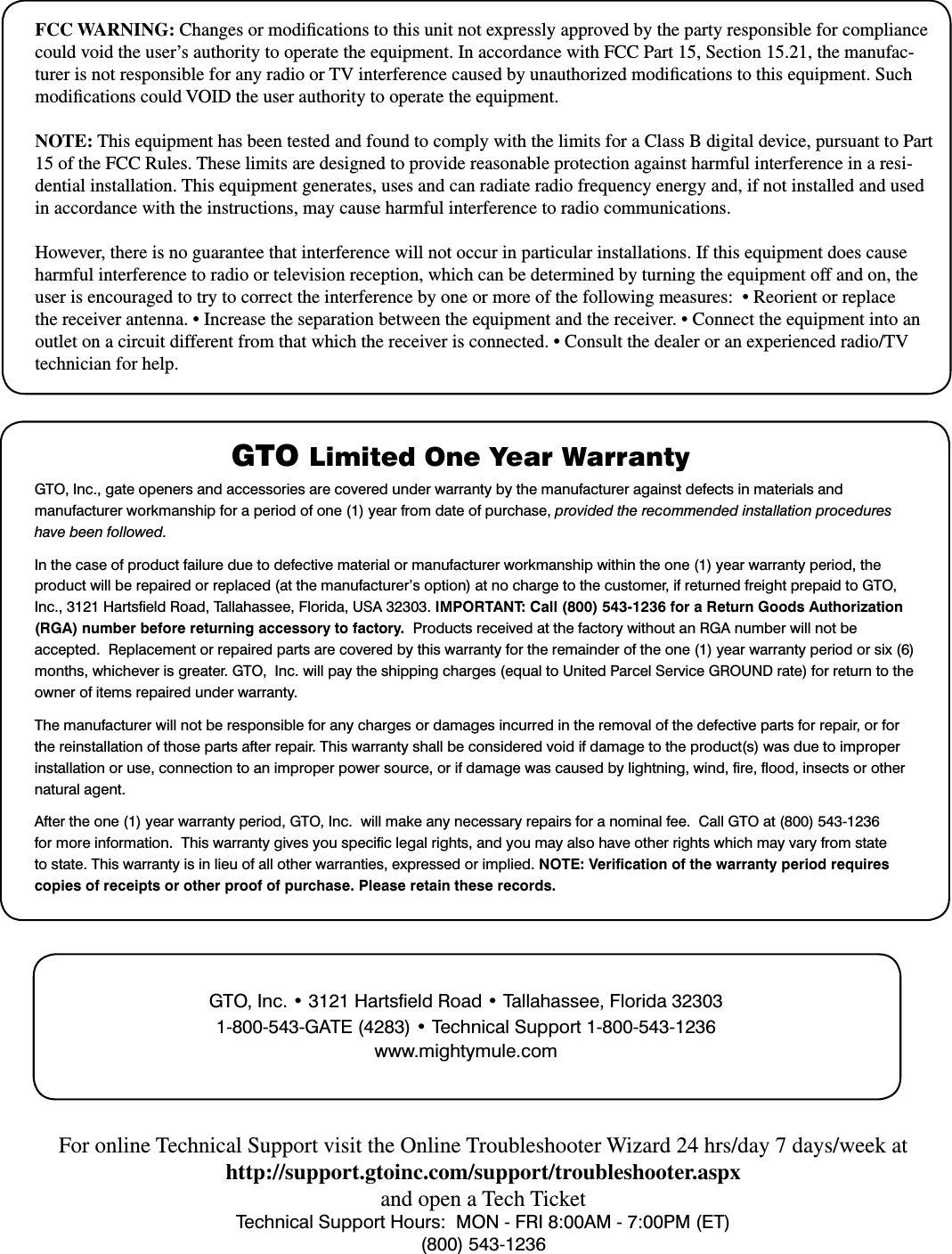 GTO Access Systems GTOFM231 Driveway Alarm User Manual