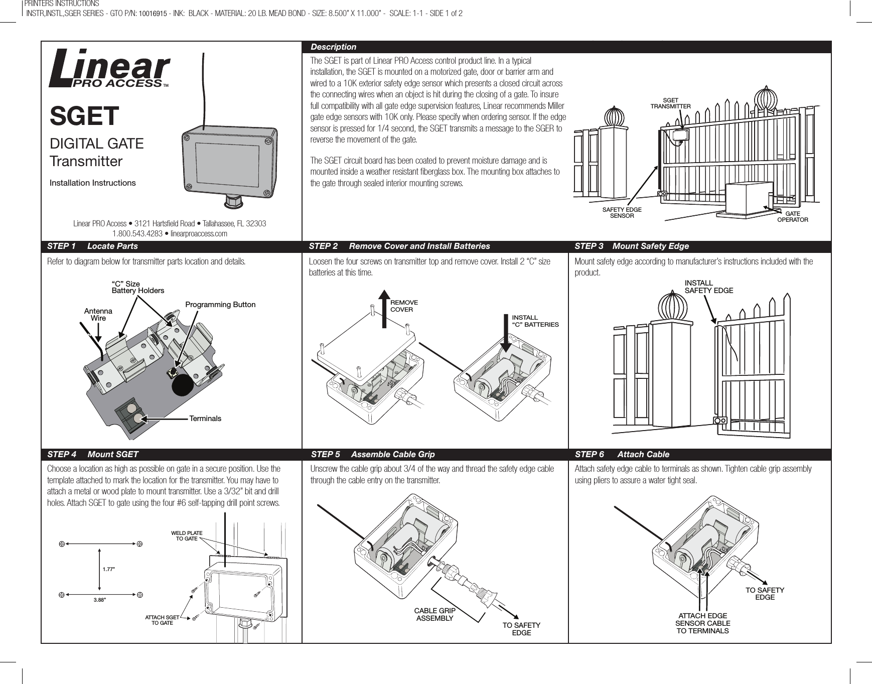GTO Access Systems SGET GATE EDGE Transmitter User Manual