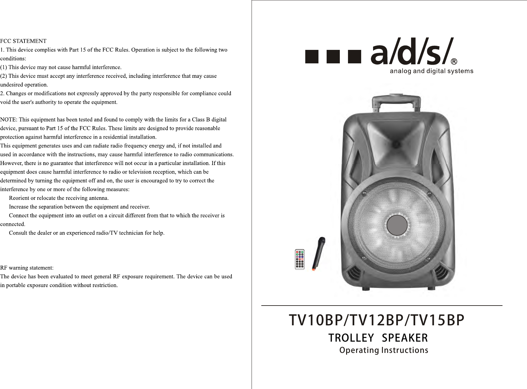 TV10BP/TV12BP/TV15BPOperating InstructionsTROLLEY  SPEAKER