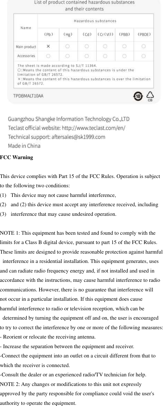     FCC Warning  This device complies with Part 15 of the FCC Rules. Operation is subject   to the following two conditions: (1) This device may not cause harmful interference,   (2) and (2) this device must accept any interference received, including   (3) interference that may cause undesired operation.  NOTE 1: This equipment has been tested and found to comply with the   limits for a Class B digital device, pursuant to part 15 of the FCC Rules.   These limits are designed to provide reasonable protection against harmful   interference in a residential installation. This equipment generates, uses   and can radiate radio frequency energy and, if not installed and used in   accordance with the instructions, may cause harmful interference to radio   communications. However, there is no guarantee that interference will   not occur in a particular installation. If this equipment does cause   harmful interference to radio or television reception, which can be   determined by turning the equipment off and on, the user is encouraged   to try to correct the interference by one or more of the following measures: - Reorient or relocate the receiving antenna. - Increase the separation between the equipment and receiver. -Connect the equipment into an outlet on a circuit different from that to   which the receiver is connected. -Consult the dealer or an experienced radio/TV technician for help. NOTE 2: Any changes or modifications to this unit not expressly   approved by the party responsible for compliance could void the user&apos;s authority to operate the equipment. 