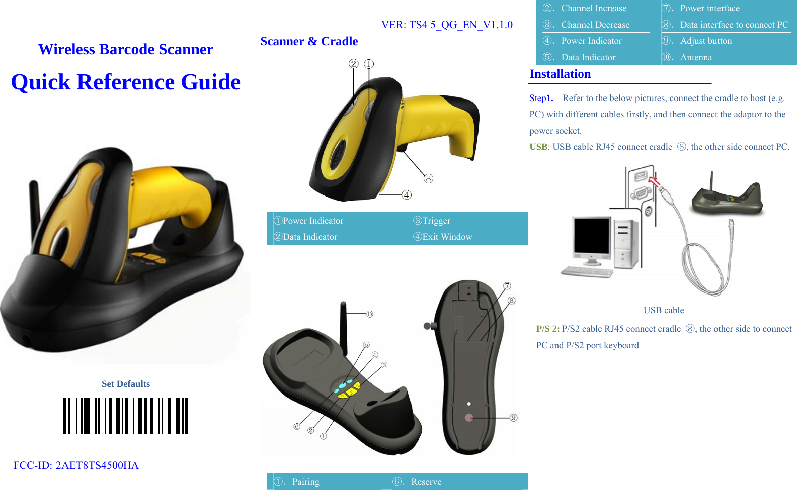 GUANGZHOU TAIMA TS4500HA Wireless Barcode Scanner User Manual TS4500 x